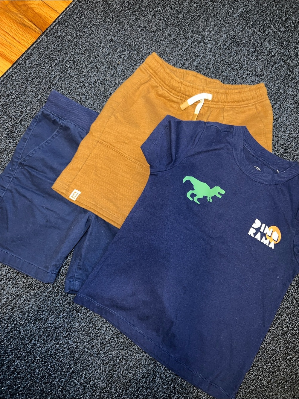 Navy Blue and Mustard Kids Matching Set - Dino Graphic Tee & Shorts